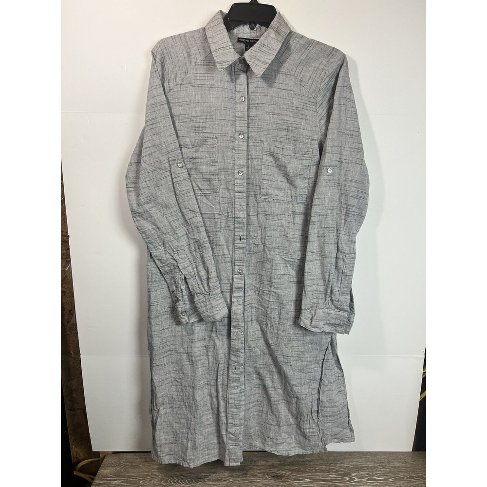 Thread Story Small Shirt Dress Cotton Made in India Long Sleeve Hi Low Hem Women